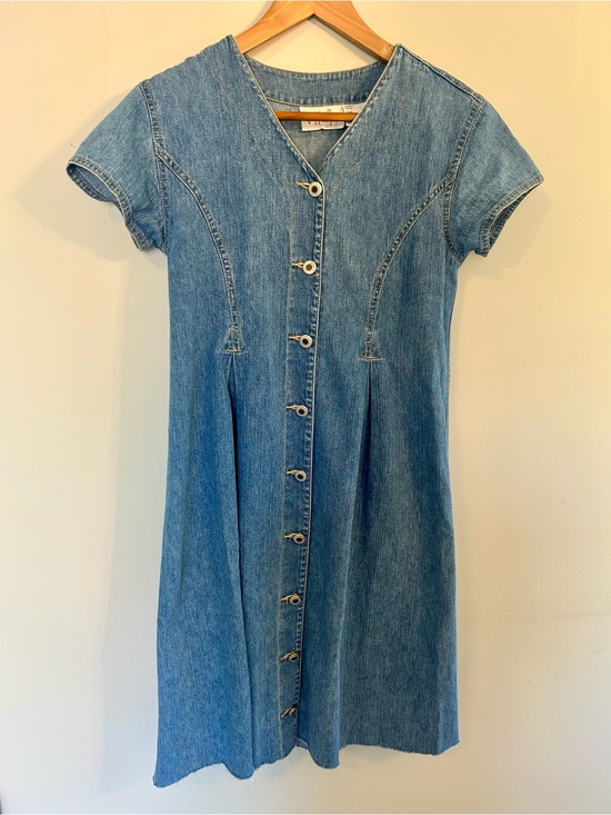 Vintage Dresses & Skirts - Vintage Denim Button Front Dress 100% Cotton Size 6/Small Blue Jean Country